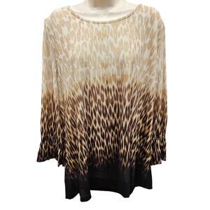 EUC leapord chiffon lined brown Long Sleeve ombre Tunic 22W / 24W stretch top